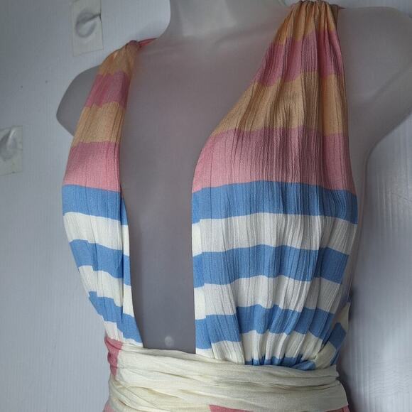 Mara Hoffman Swim Crinkle Crepe Stripe Halter Maxi Dress XS Resort Swim Cover - Picture 7 of 15